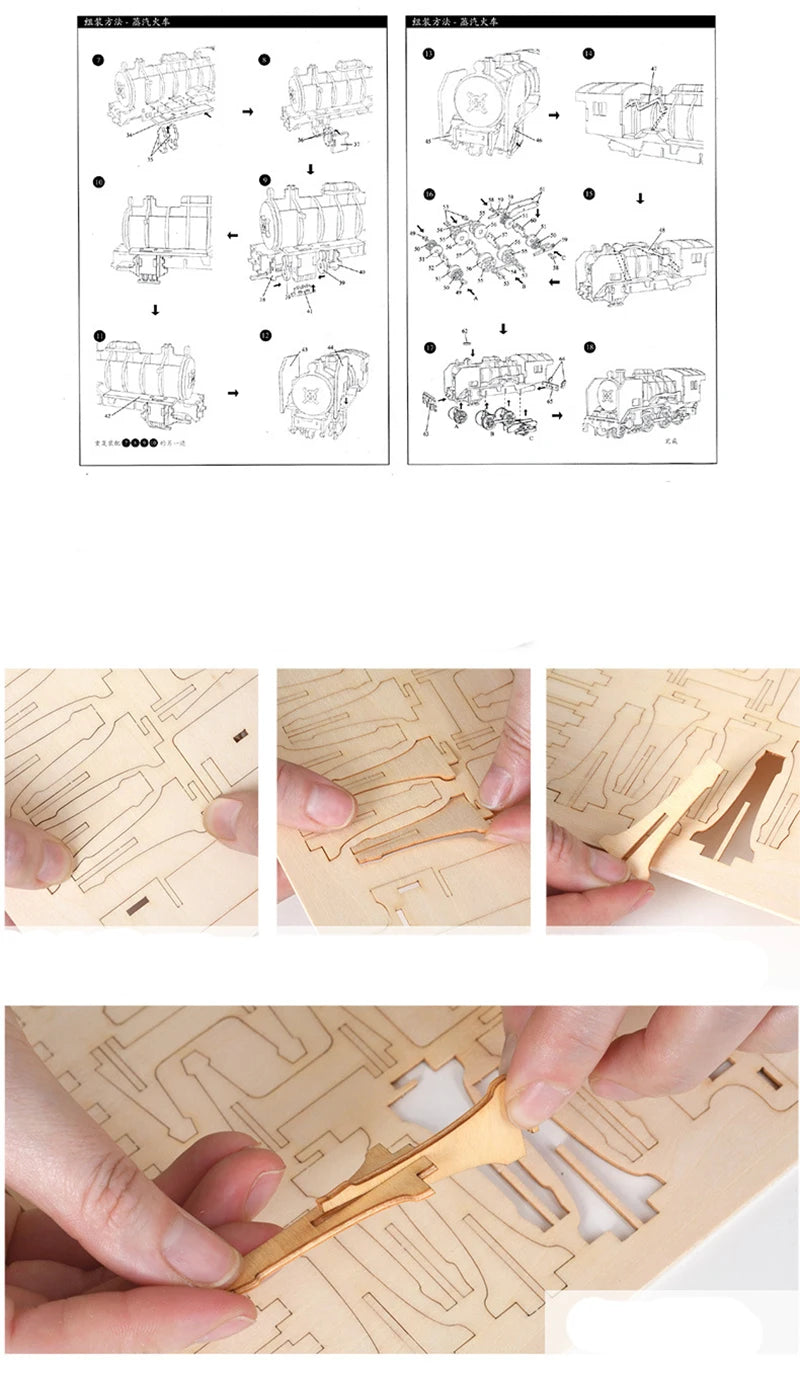 Train Model 3D Wooden Puzzle Toy Assembly Animal Model Building Kits for Children Adults Teen Birthday Gift Wooden Building Toys
