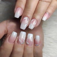 24pcs Blue Heart Press-On Nails – 3D Valentine’s Design | Short Square Ballet Fake Nail Set for Women & Girls