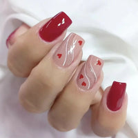 24pcs Blue Heart Press-On Nails – 3D Valentine’s Design | Short Square Ballet Fake Nail Set for Women & Girls