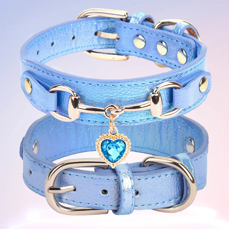 Beautiful PU pet cat&dog collar decorated with sparkling love