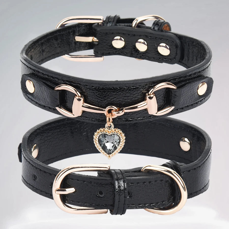 Beautiful PU pet cat&dog collar decorated with sparkling love