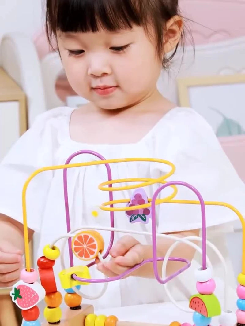 Big Montessori Wooden Toys Kids Circles Bead Wire Maze Roller Coaster Toddler Early Educational Puzzles Toy for Children infant