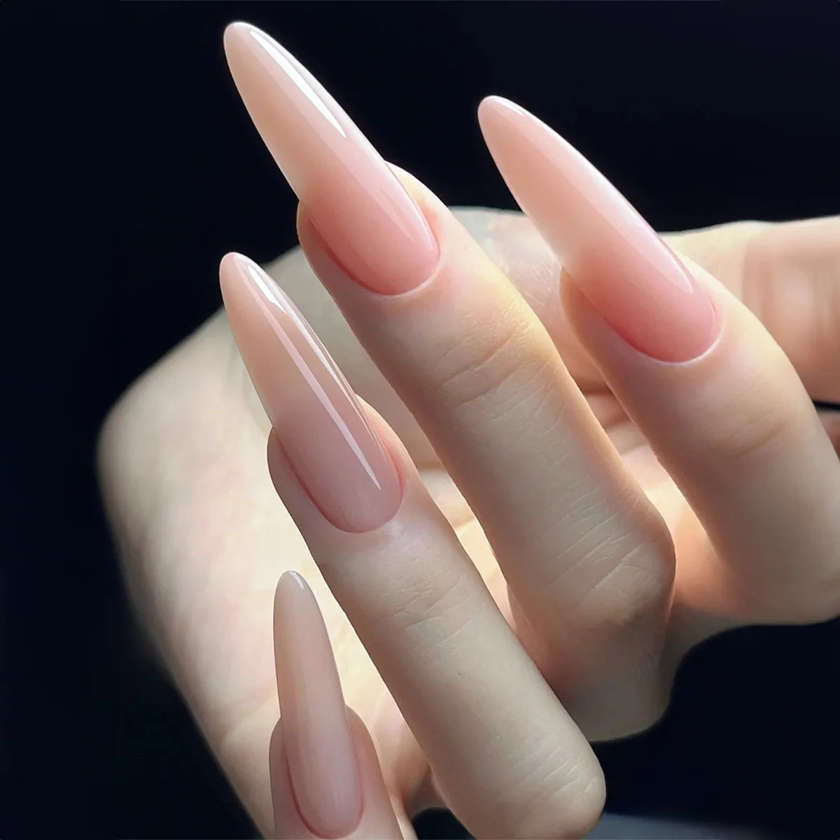 Nude Pink Press-On Nails – Long Pointed Simple Full Cover Set (24pcs)