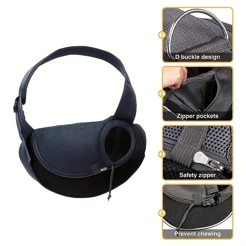 Dog Sling Carrier Breathable Mesh Travel Crossbody Bag For Puppy Cat Hiking Camping