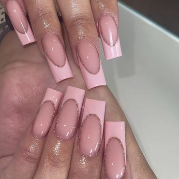 Solid Color French Tip Press-On Nails – 24Pcs Long Square Handmade Set