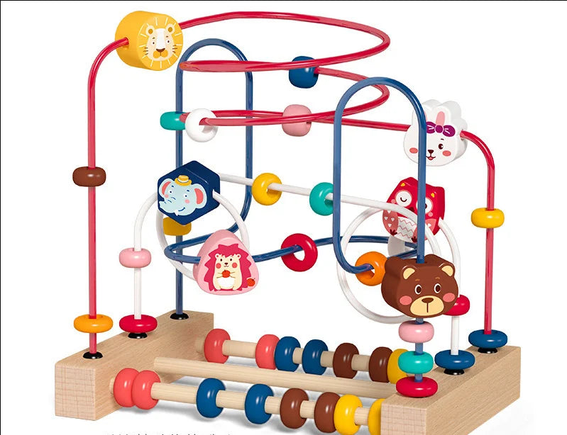 Big Montessori Wooden Toys Kids Circles Bead Wire Maze Roller Coaster Toddler Early Educational Puzzles Toy for Children infant