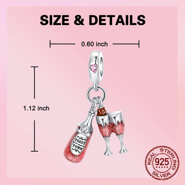 925 Sterling Silver Red wine bottle Donuts Beverage cup pendant Charms Beads Fit 4MM hole diameter Bracelets Fine DIY Jewelry