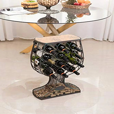 Vintage Wooden Metal Goblet Wine Rack Cork Holder Freestanding Bottle  Display 12 Bottles  Stopper Drying Prevention