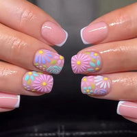 24pcs Blue Heart Press-On Nails – 3D Valentine’s Design | Short Square Ballet Fake Nail Set for Women & Girls