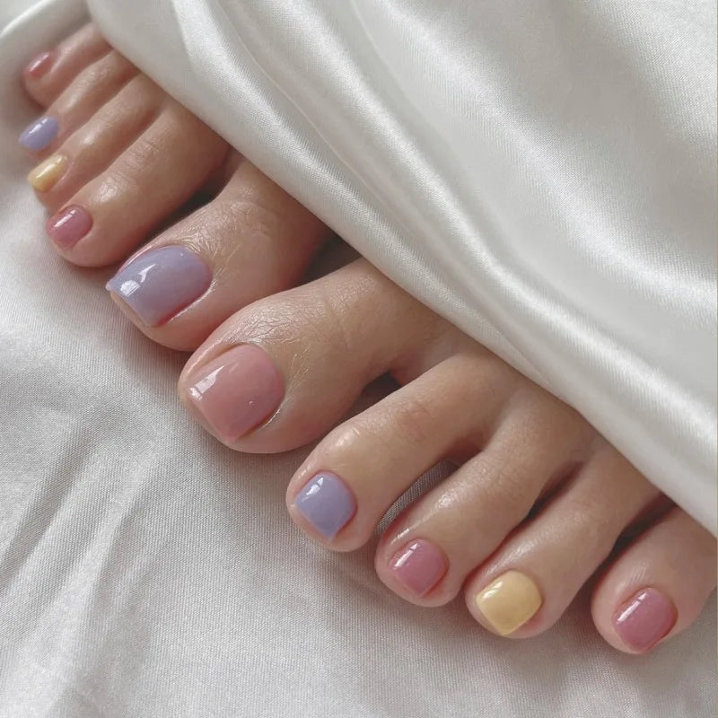 Colorful Press-On Toe Nails – 24pcs Full Cover Summer Style for Girls & Women