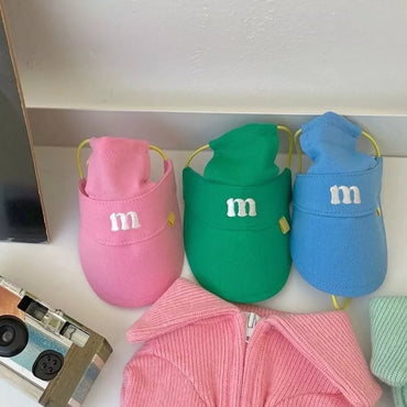 1 Piece Summer M-Shaped Embroider Three-Color Sun Hat for Dogs, Pet Cats, Pets, Elastic Pig Nose Buckle Adjustment Hat