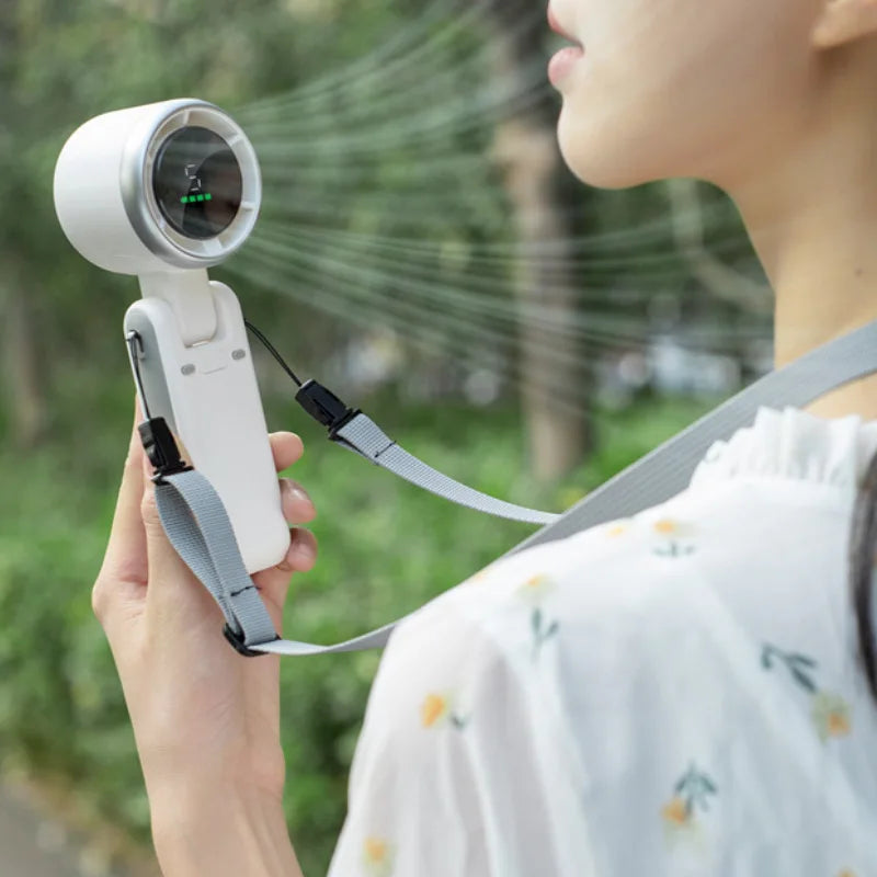 2025 New Hanging Neck Outdoor 180 Degree Folding Desktop Mini Fan Hand-held Folding High-speed Powerful Turbo Fan