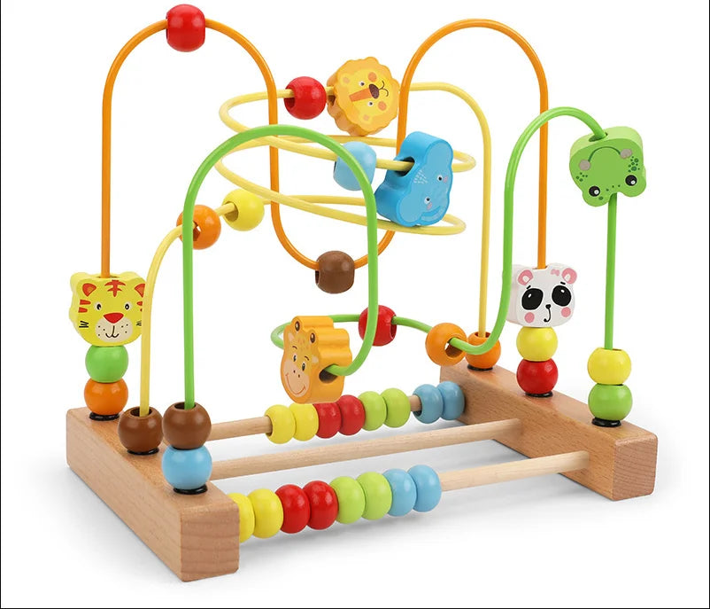 Big Montessori Wooden Toys Kids Circles Bead Wire Maze Roller Coaster Toddler Early Educational Puzzles Toy for Children infant