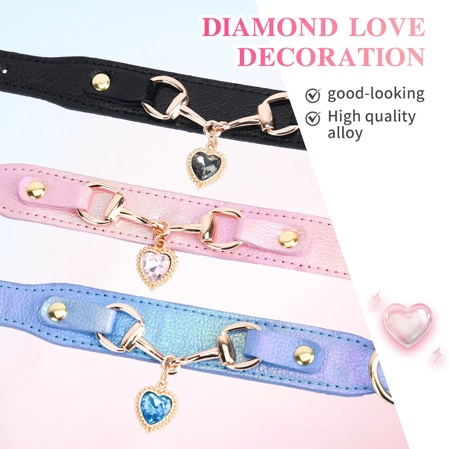 Beautiful PU pet cat&dog collar decorated with sparkling love