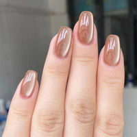 24Pcs Wine Red Press-On Nails – Short Square & Round Tips with Glitter Finish + Nail Glue