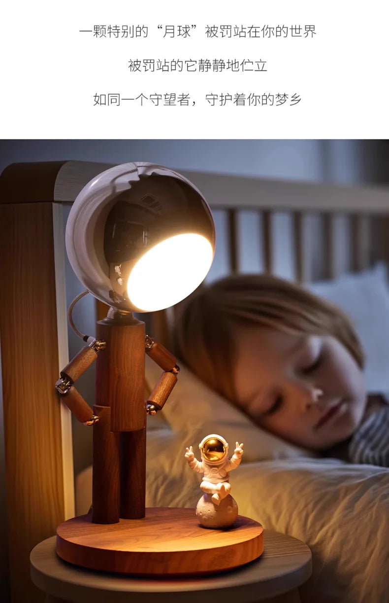 Moon Football Penalty Desk Light – Solid Wood USB Rechargeable Table Lamp with Stepless Dimming for Bedroom & Gifts
