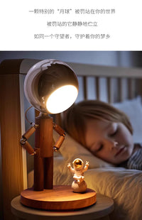 Moon Football Penalty Desk Light – Solid Wood USB Rechargeable Table Lamp with Stepless Dimming for Bedroom & Gifts