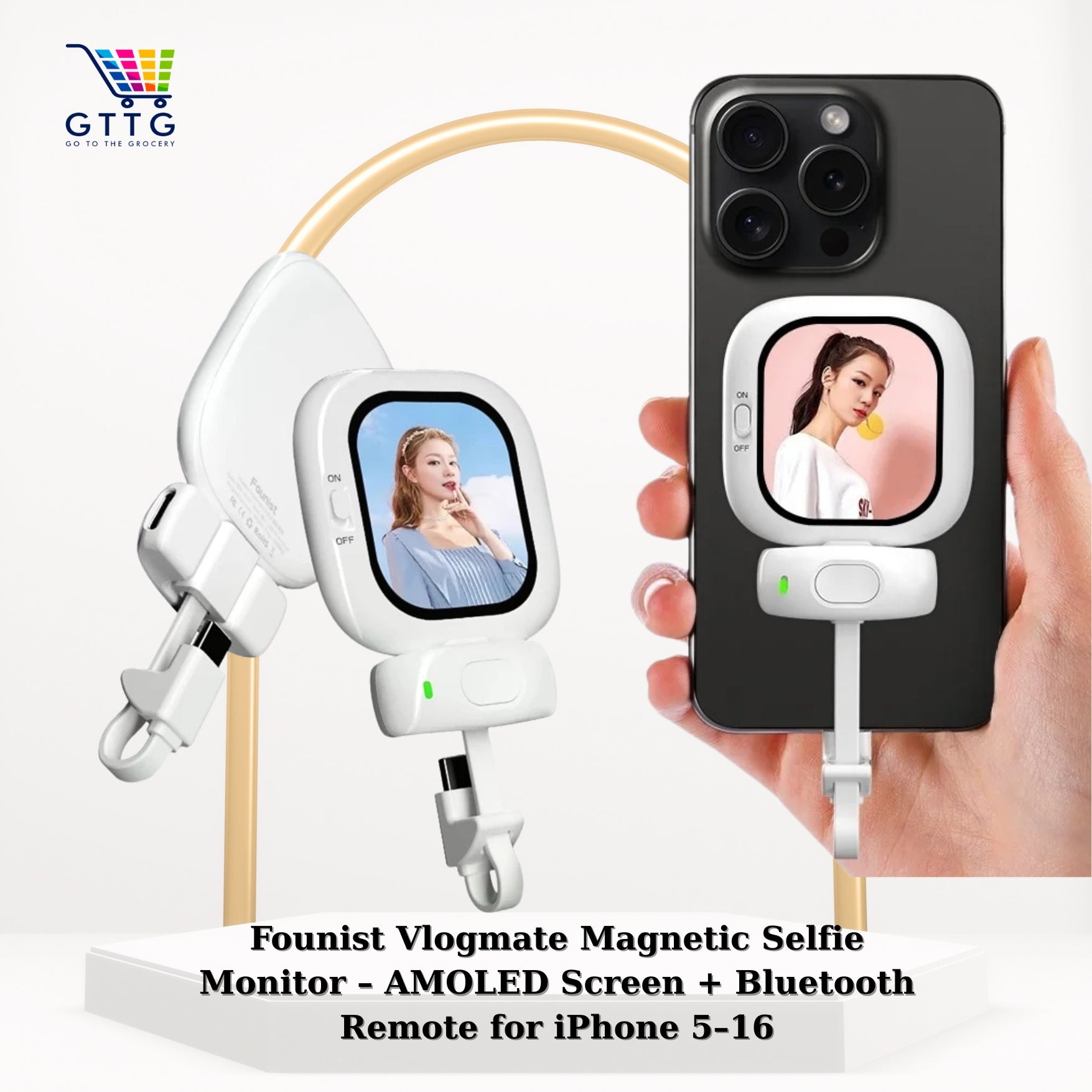 Founist Vlogmate Magnetic Selfie Monitor Bluetooth Remote Control Amoled Screen Portable For Iphone 5-12 13 14 15 16 Accessories
