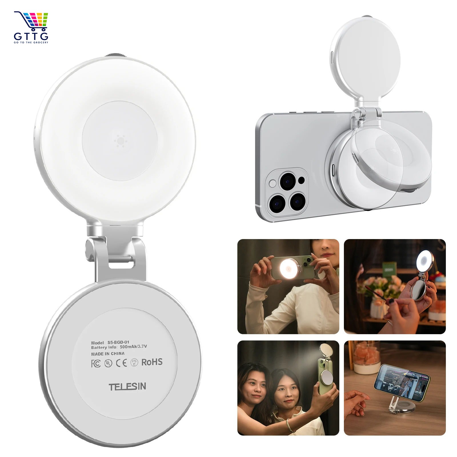 Magnetic Fill Light Mini Selfie Light 3 Modes Adjustable Brightness for Smartphone Phone.
